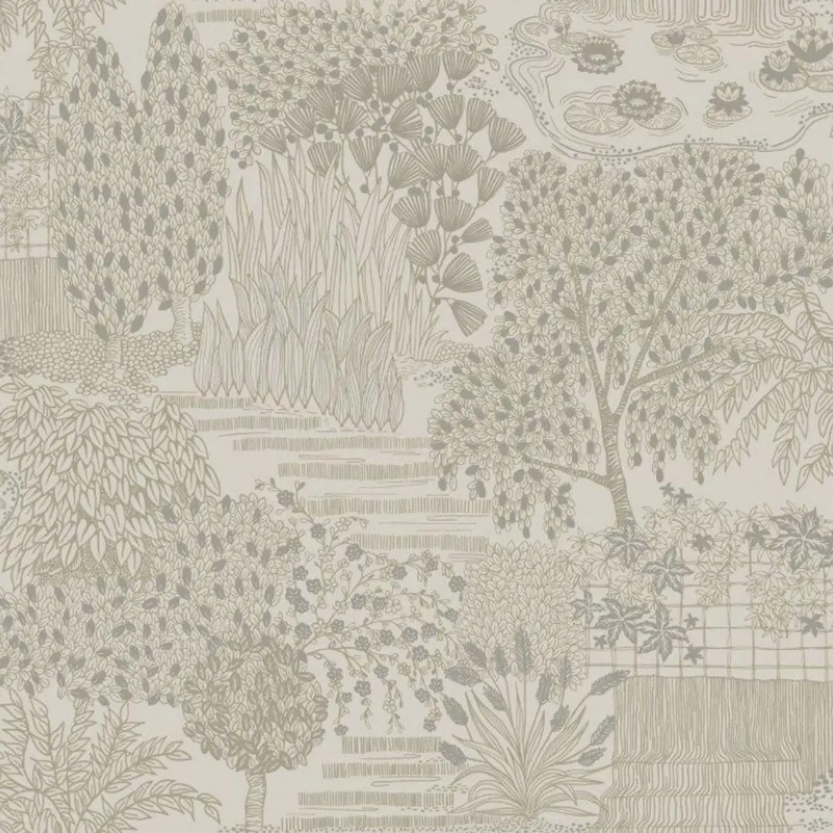 Mirissa Japanese Garden Wallpaper - Dove Sample 1