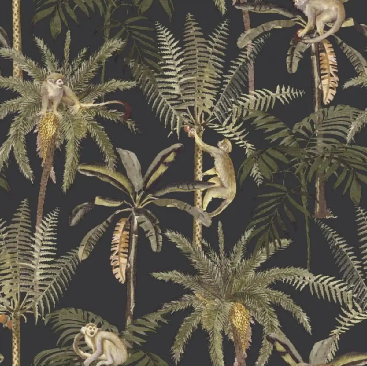 Monkey Oasis Wallpaper - Charcoal Sample 1