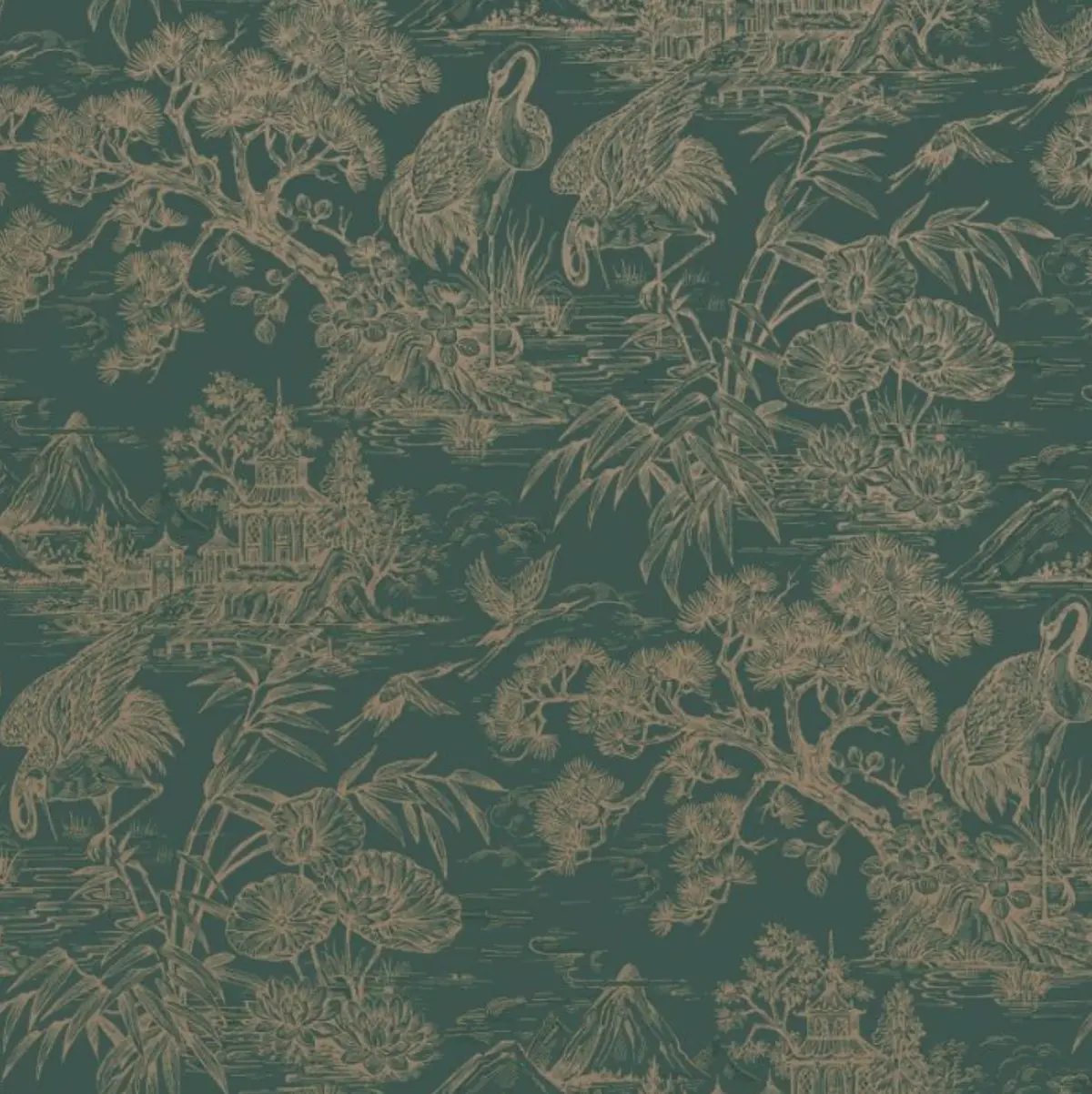 Natoru Oriental Wallpaper - Aqua & Gold Sample 1