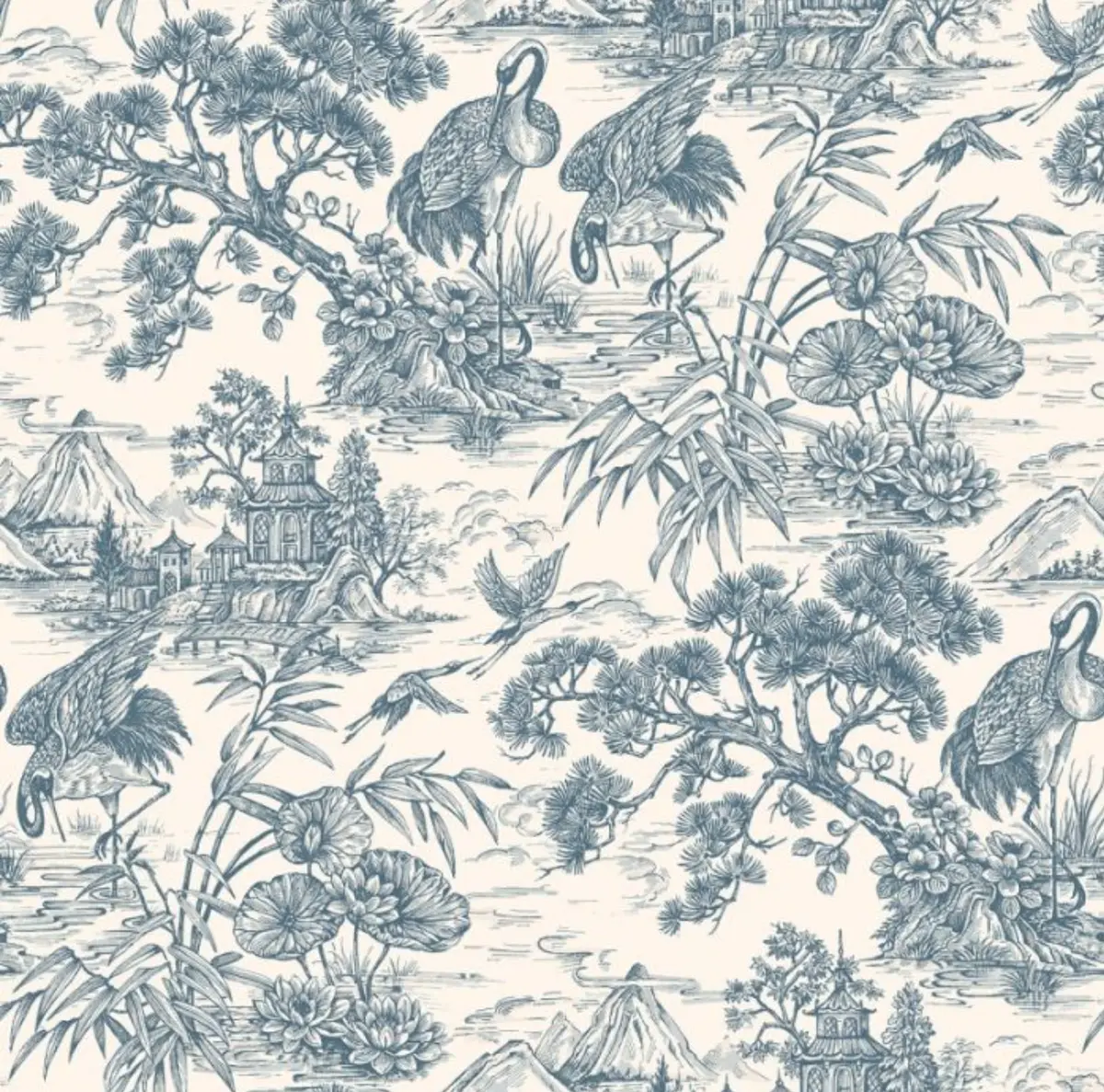 Natoru Oriental Wallpaper - Navy & Cream Sample 1