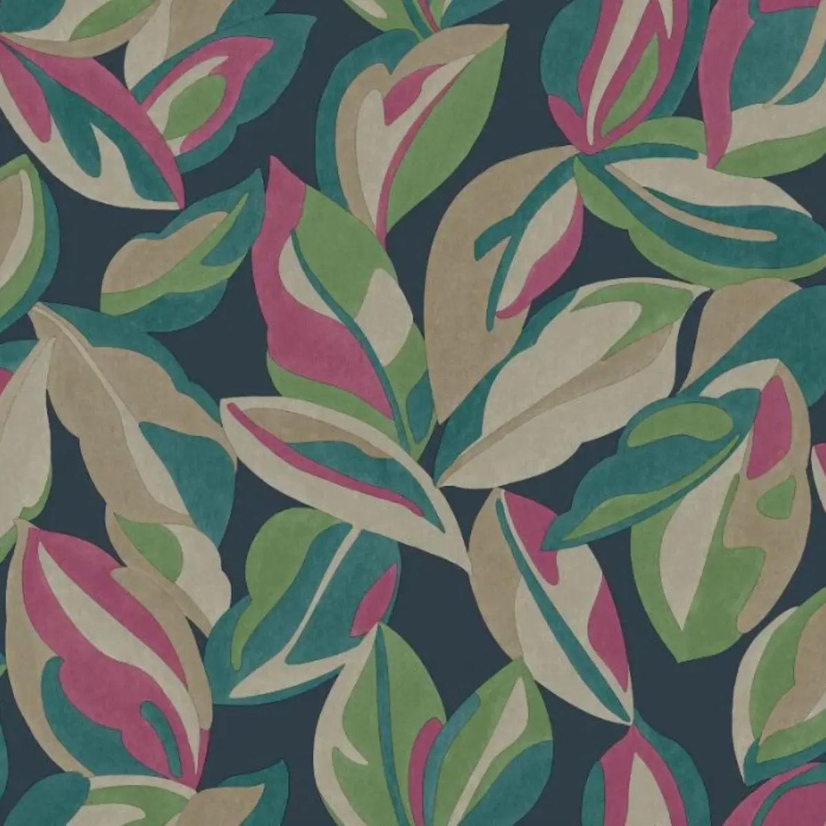 Nicolai Leaf Wallpaper - Navy Sample 1