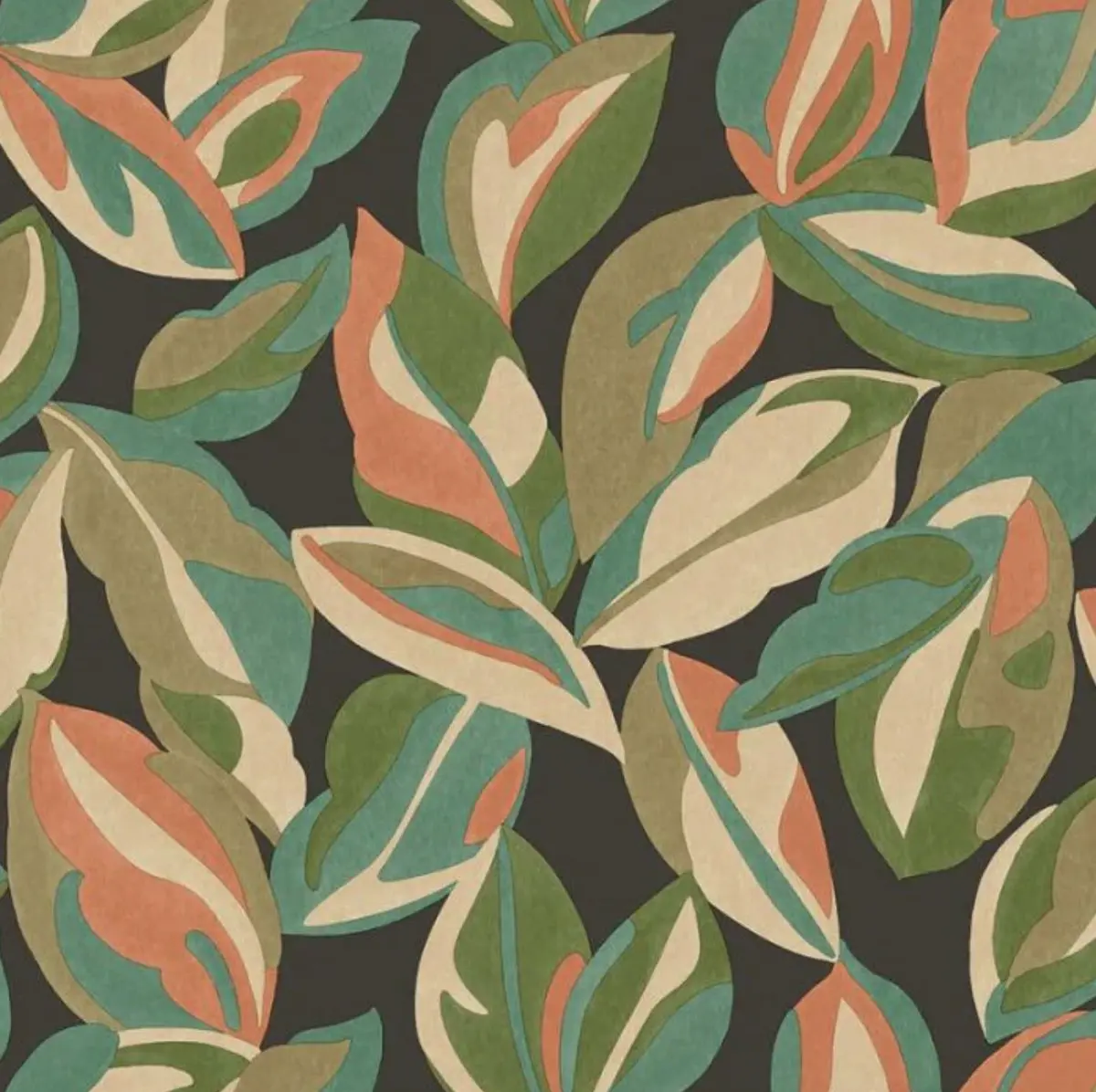 Nicolai Leaf Wallpaper - Charcoal Sample 1