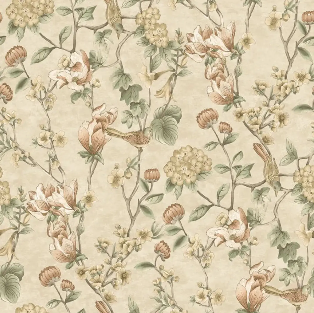 Nightingale Floral Trail Wallpaper - Cream Sample 1