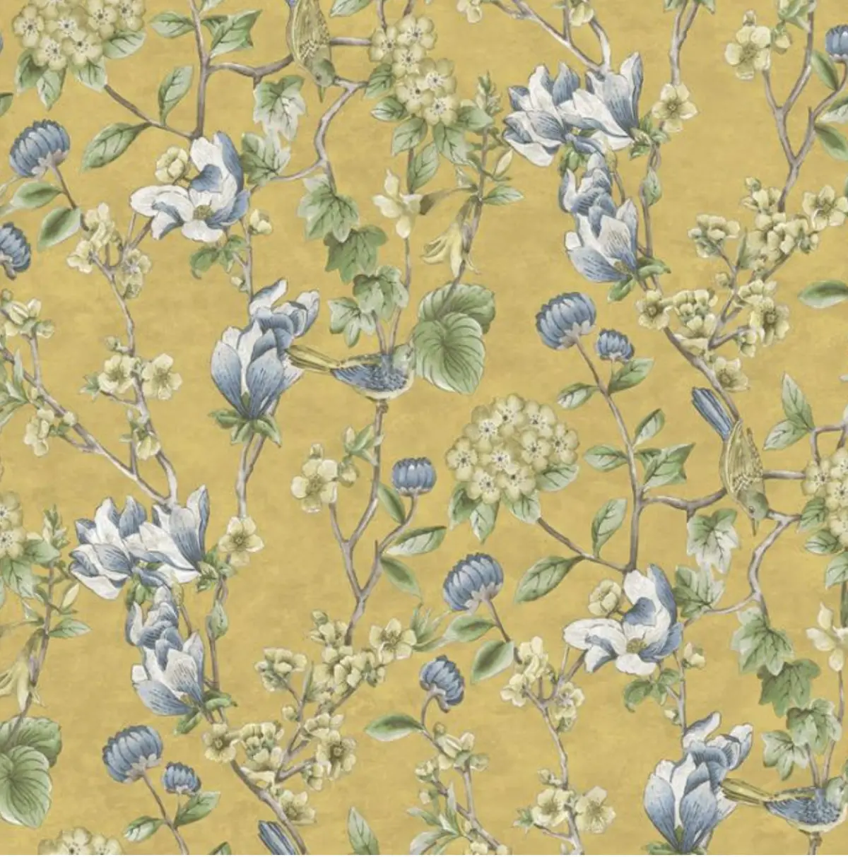 Nightingale Floral Trail Wallpaper - Ochre Sample 1