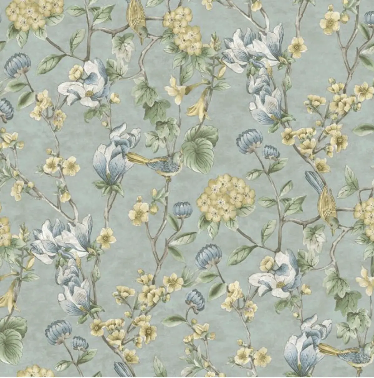 Nightingale Floral Trail Wallpaper - Blue Sample 1