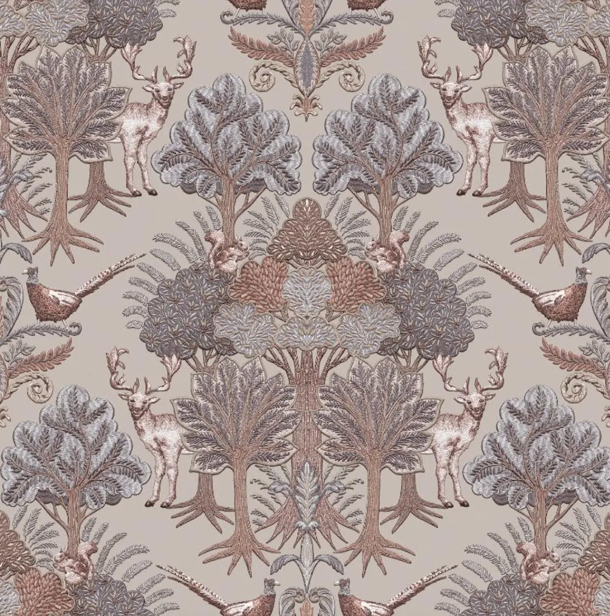 Nordic Deer Woodland Wallpaper Taupe Sample 1