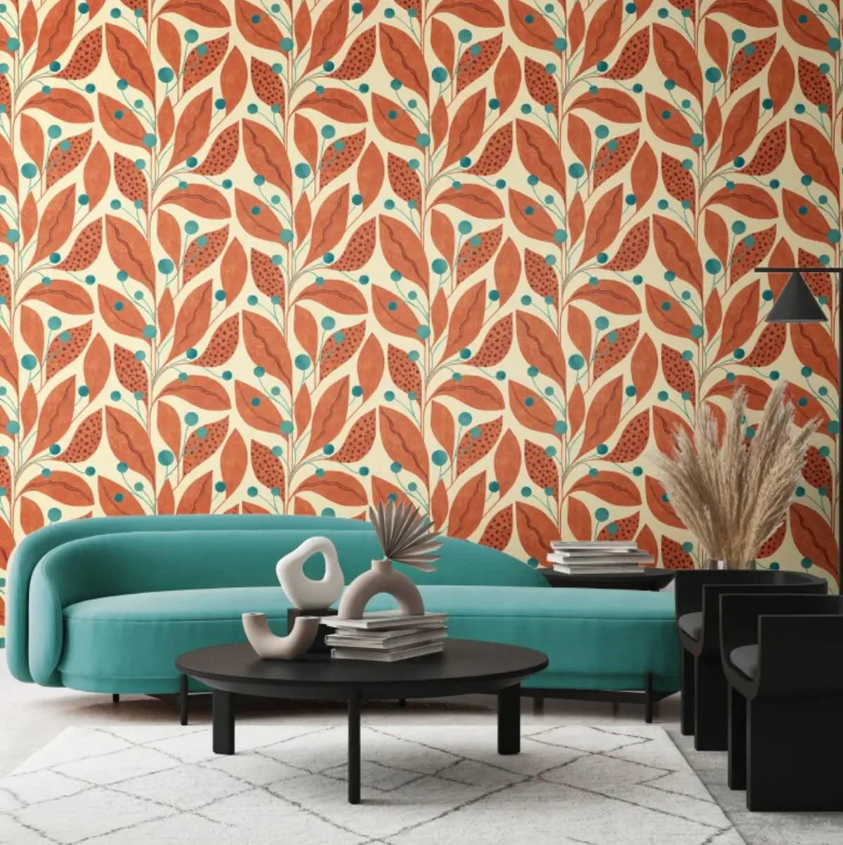 Ohpopsi Berry Dot Wallpaper Rust & Teal Sample 1