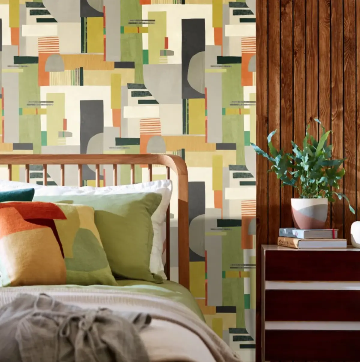 Ohpopsi Blocs Wallpaper Sage & Amber Sample 1