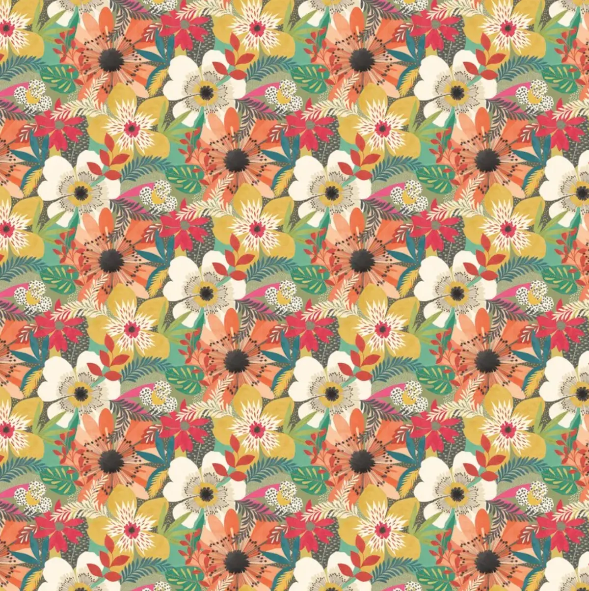 Ohpopsi Floral Riot Wallpaper Olive Sample 1