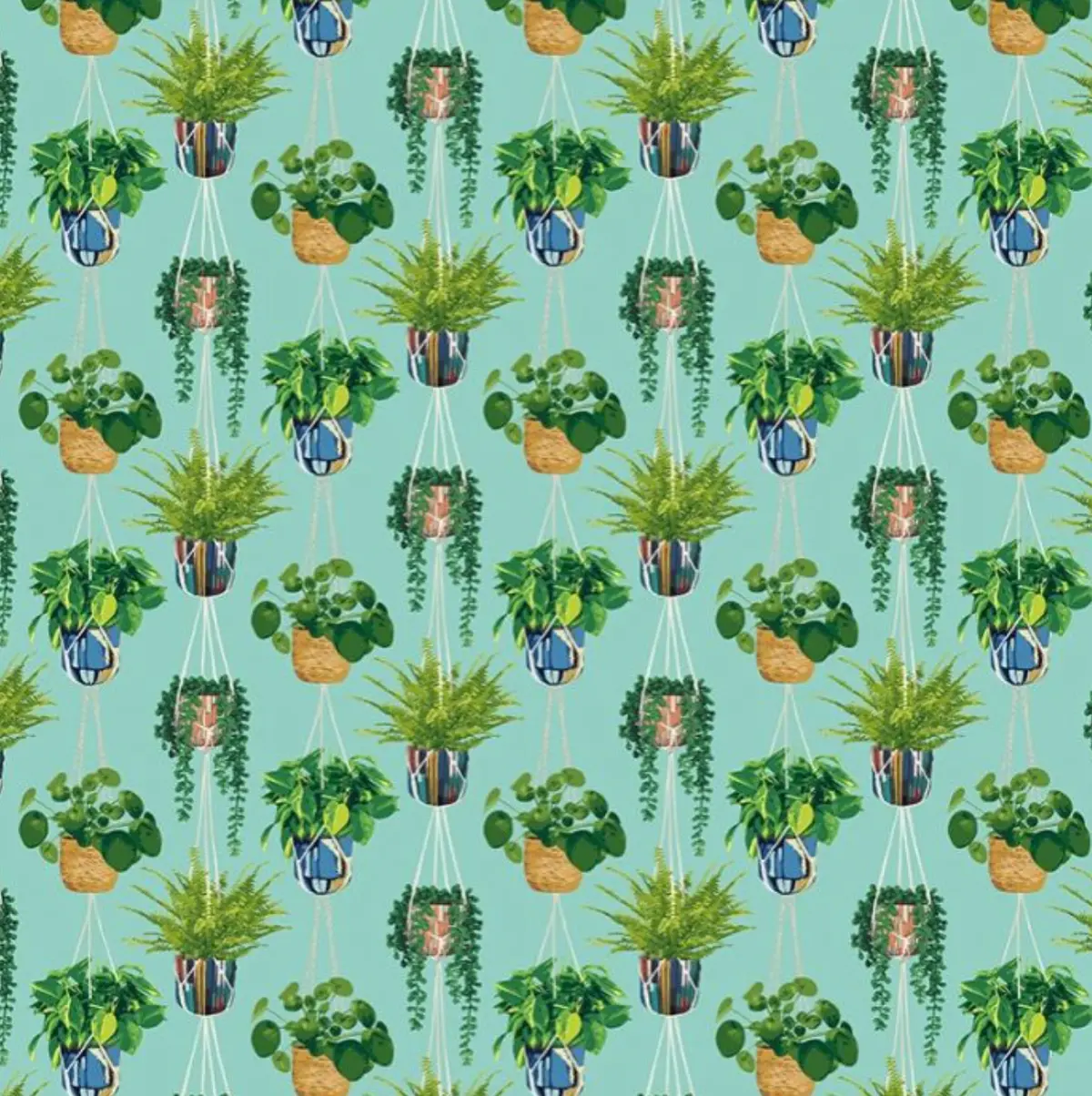 Ohpopsi Houseplant Wallpaper Cerulean Twist Sample 1