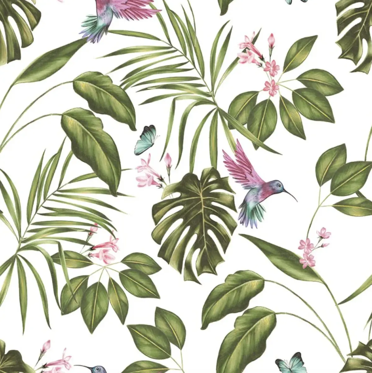 Ohpopsi Hummingbird Wallpaper Wilderness White Sample 1