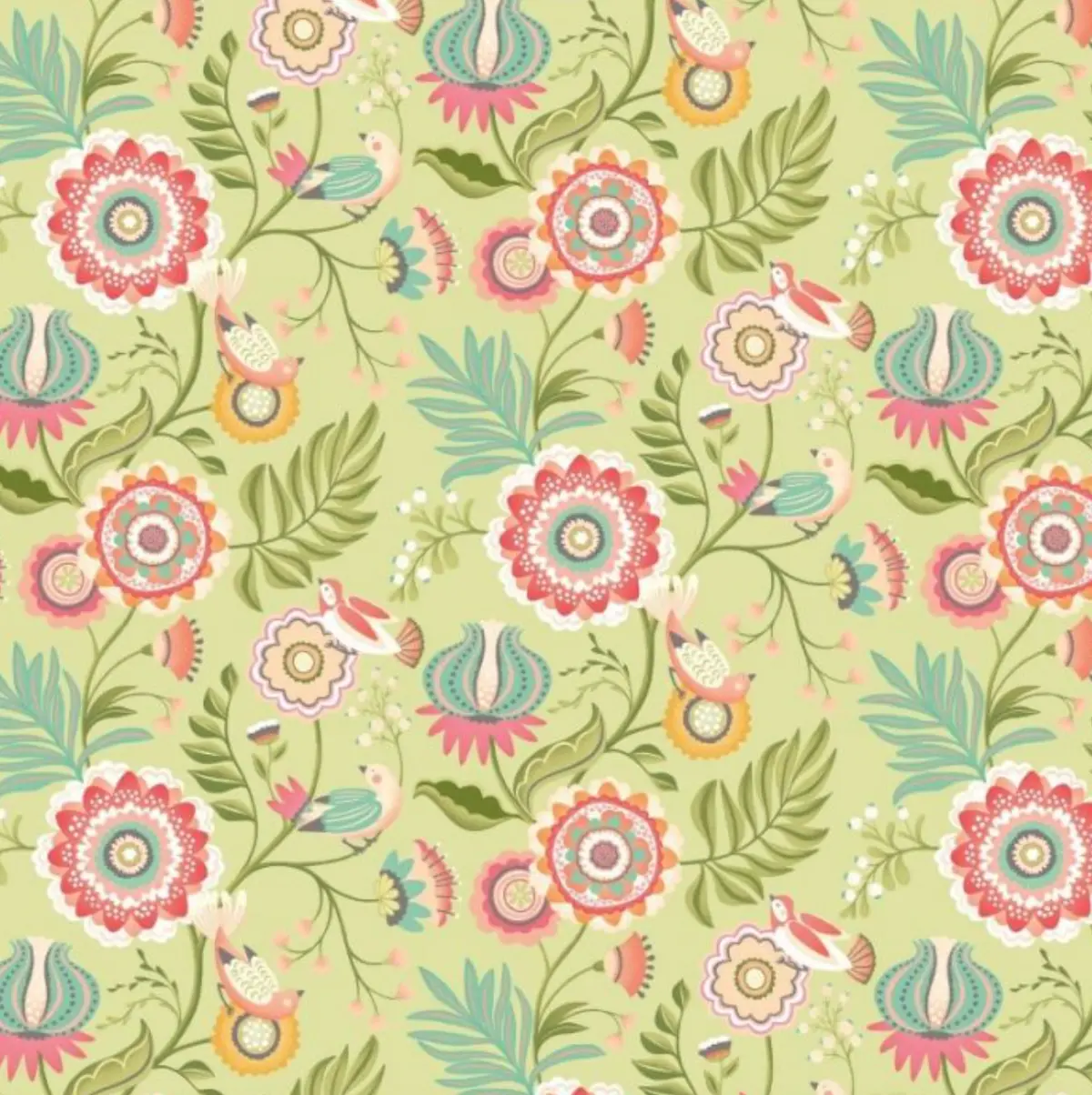 Ohpopsi Ichika Trail Wallpaper Coral & Apple Sample 1