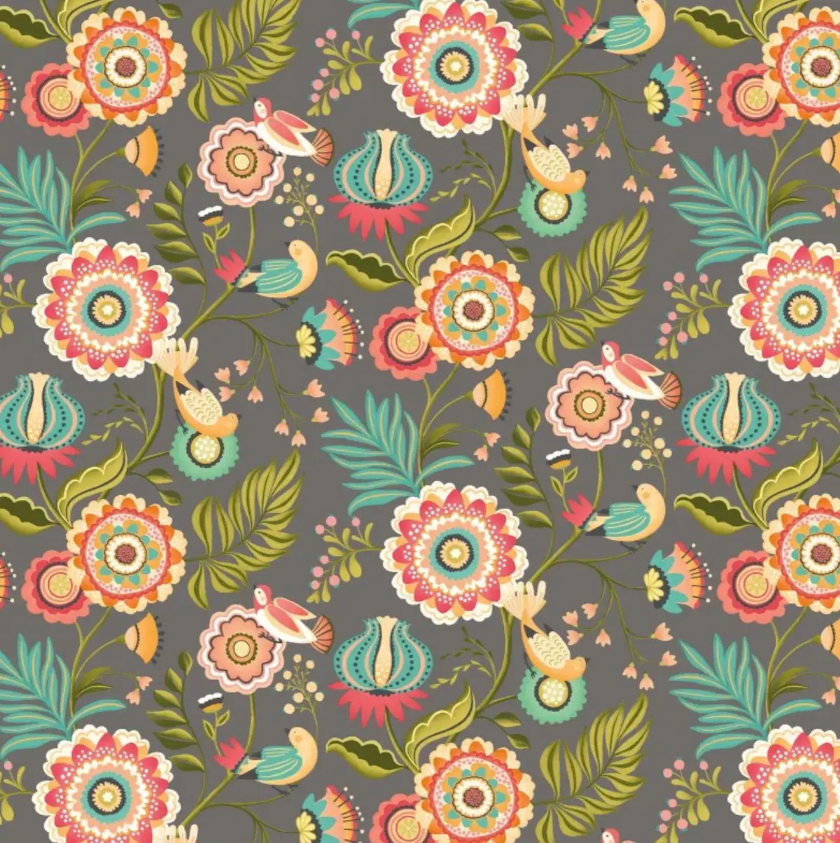Ohpopsi Ichika Trail Wallpaper Charcoal & Teal Sample 1