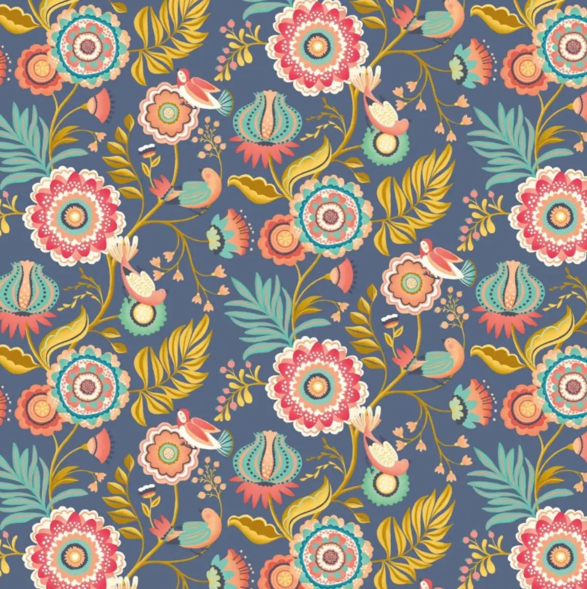 Ohpopsi Ichika Trail Wallpaper Royal Blue & Gold Sample 1