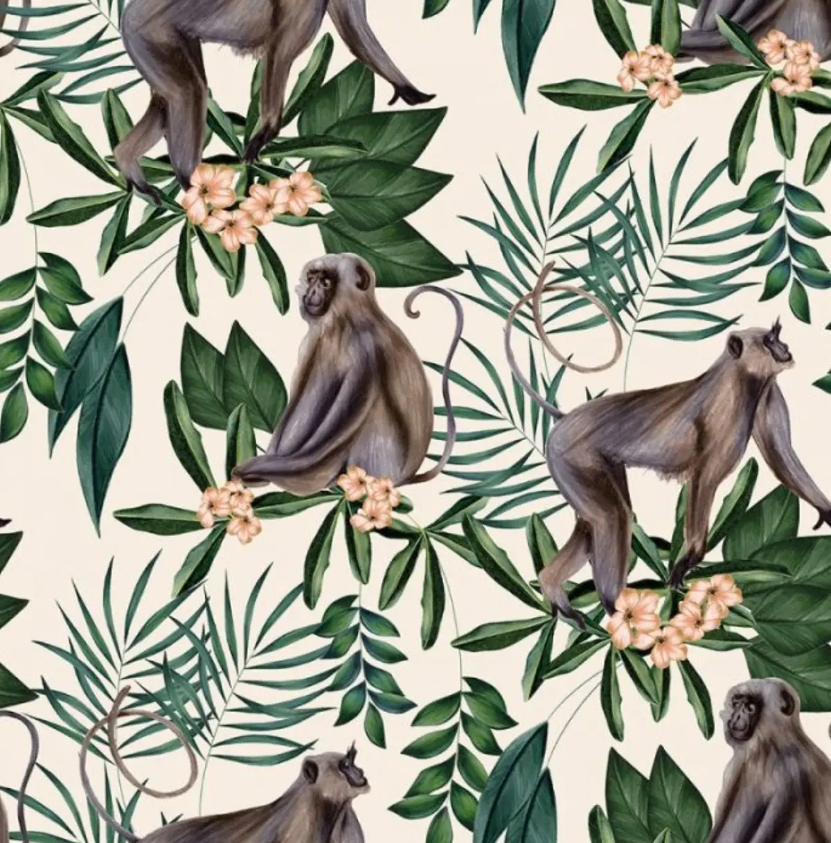 Ohpopsi Morris Monkey Wallpaper Cream Sample 1