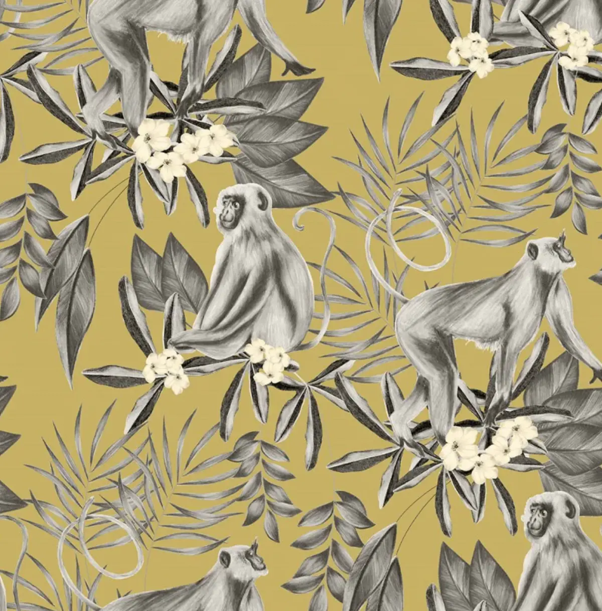 Ohpopsi Morris Monkey Wallpaper Mustard Sample 1