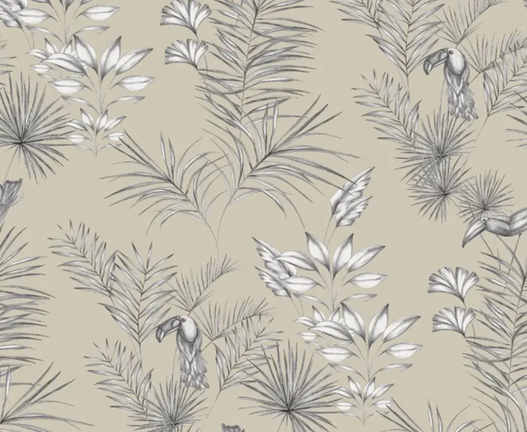 Ohpopsi Toucan Toile Wallpaper Linen Sample 1