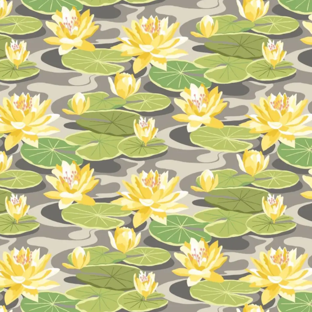 Ohpopsi Waterlily Wallpaper Charcoal & Mustard Sample 1
