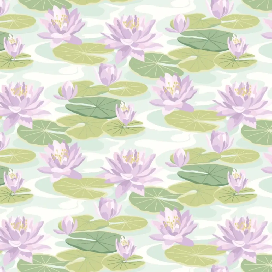 Ohpopsi Waterlily Wallpaper Powder Blue & Lilac Sample 1