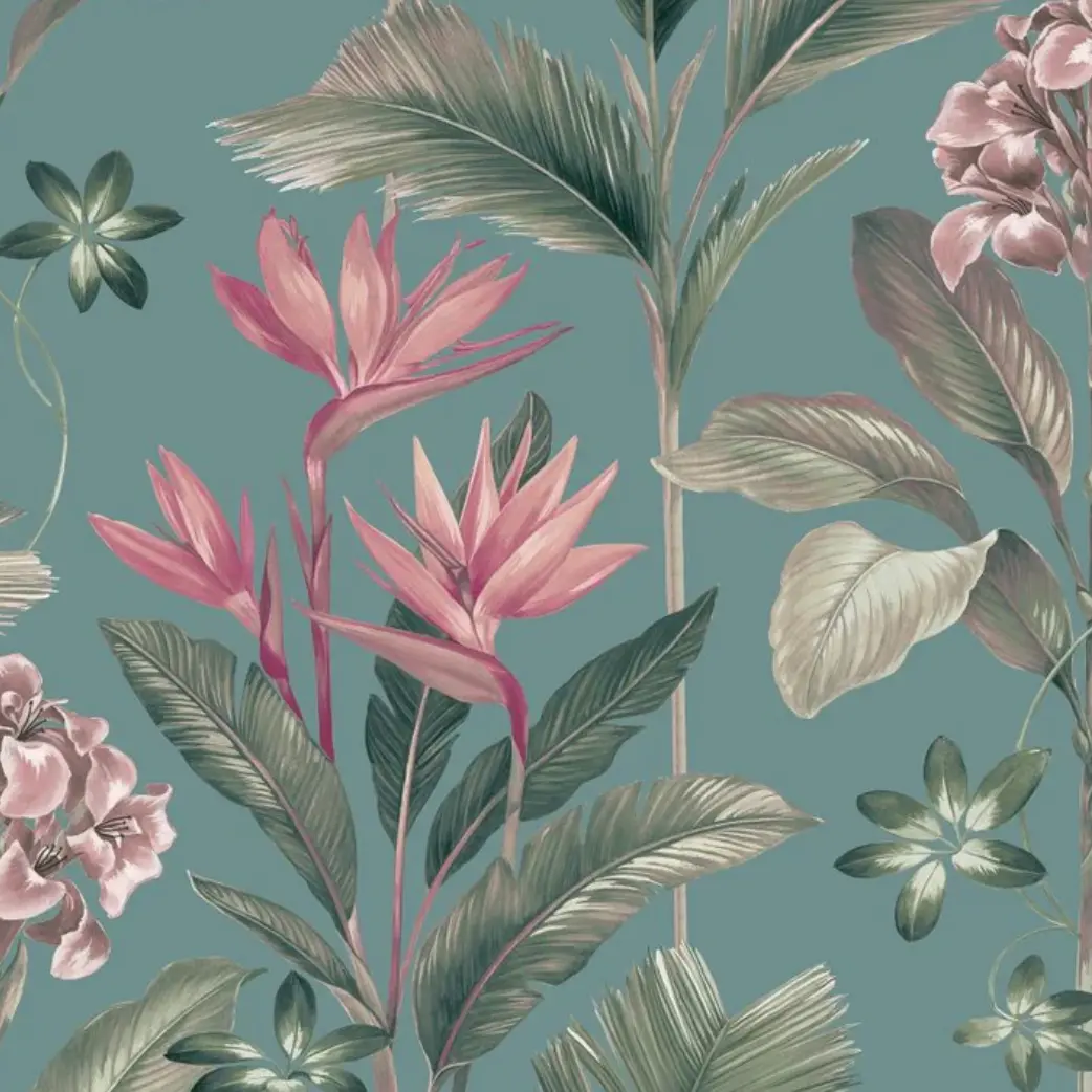 Oliana Floral Wallpaper Soft Teal Sample 1