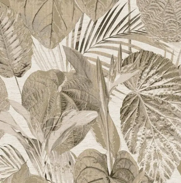 Grand Palm Tropical Leaf Wallpaper - Taupe Sample 1