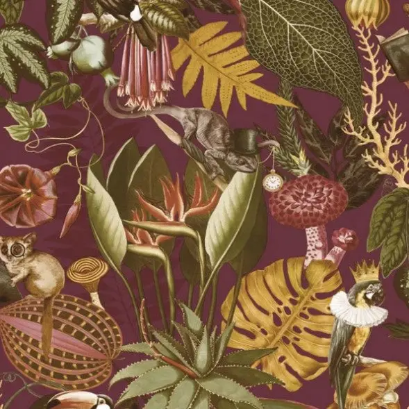 Reverie Tropical Wallpaper - Burgundy Sample 1