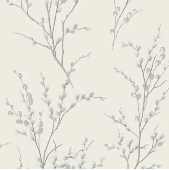 Laura Ashley Pussy Willow Off White/Steel Wallpaper Sample 1