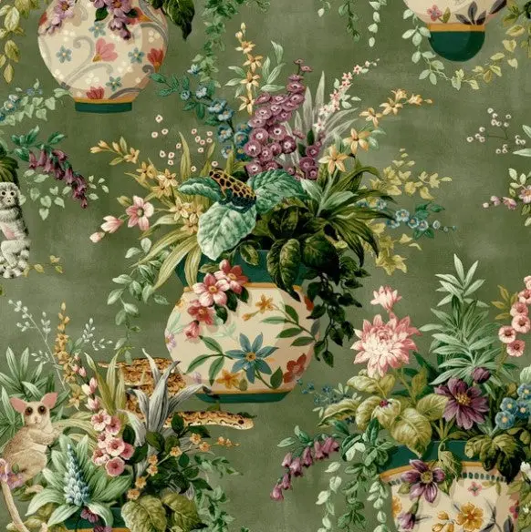 Rivara Floral Vase Khaki Wallpaper Sample 1