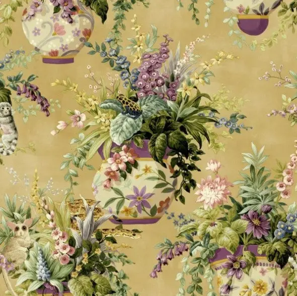 Rivara Floral Vase Ochre Wallpaper Sample 1