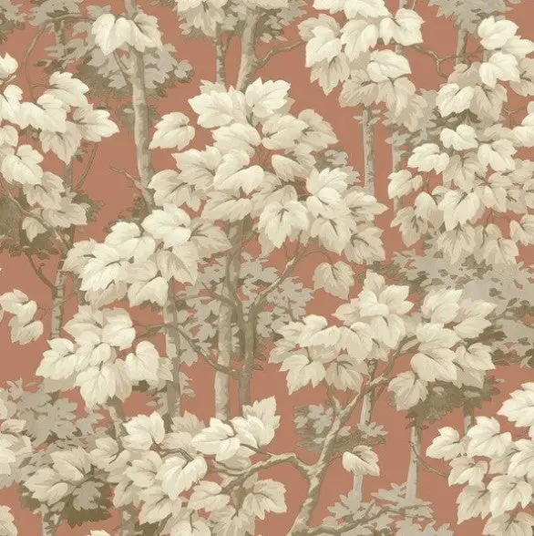Rivington Woodland Tree Wallpaper Burnt Orange Sample 1