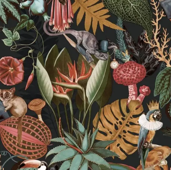 Wonderland Jungle Wallpaper Charcoal Sample 1