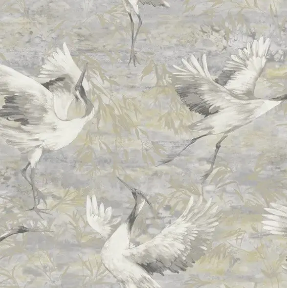 Sarus Crane Metallic Wallpaper Sarus Grey Sample 1
