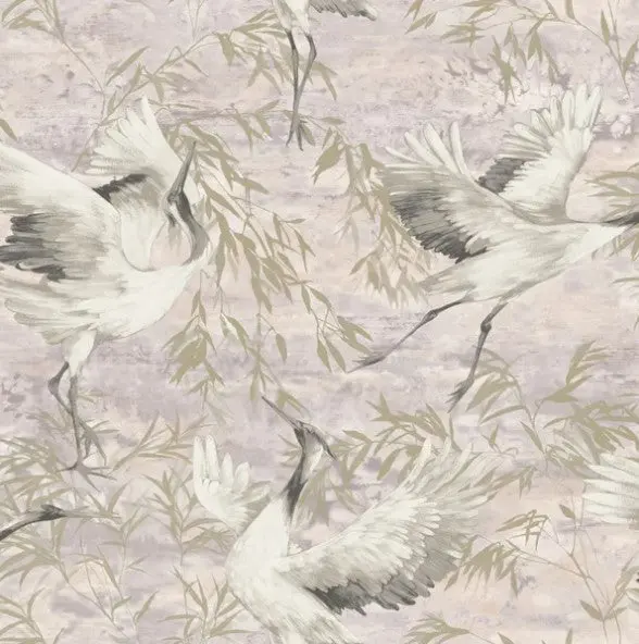 Sarus Crane Metallic Wallpaper Pink Sample 1