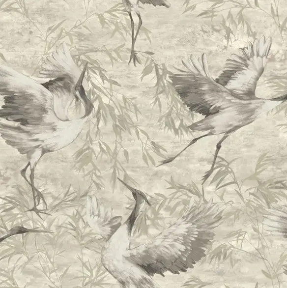 Sarus Crane Metallic Wallpaper Sarus Beige Sample 1