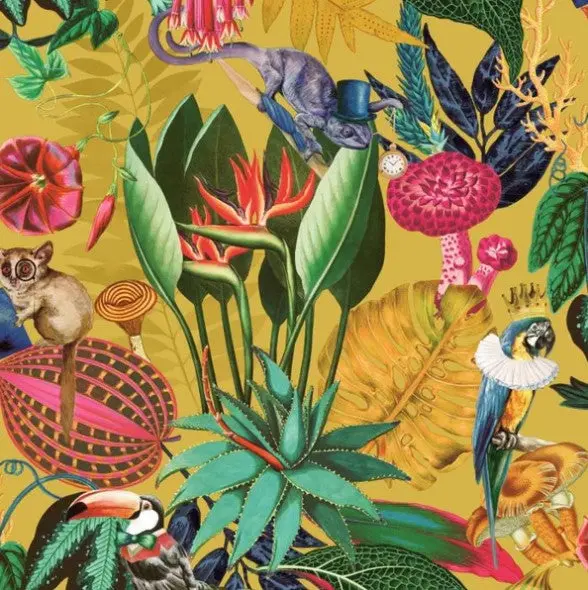Wonderland Jungle Wallpaper Ochre Sample 1