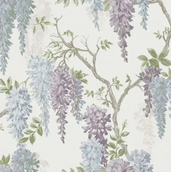 Laura Ashley Wisteria Garden Pale Iris Wallpaper Sample 1