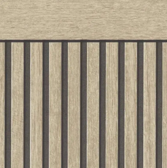 Scandi Wood Slat Beige & Black Wallpaper - Half Wall Panel Sample 1