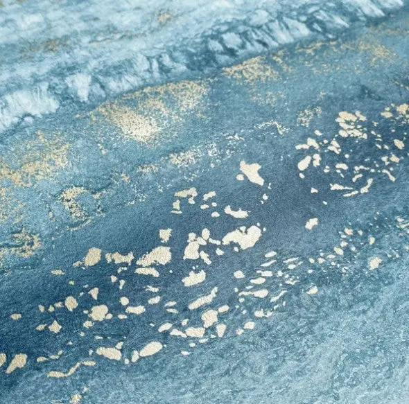 Semper Marble Metallic Wallpaper - Teal & Gold Sample 1