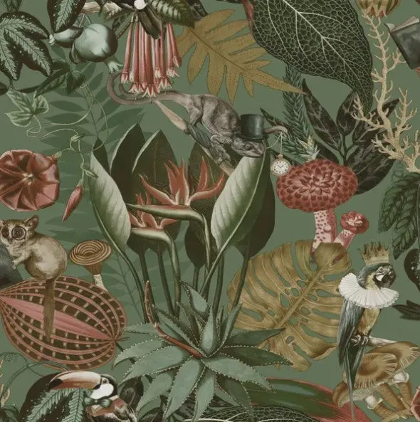 Wonderland Jungle Wallpaper Sage Sample 1