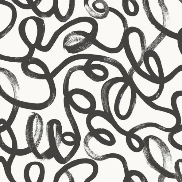 Squiggle Line Wallpaper - Black/White Sample 1