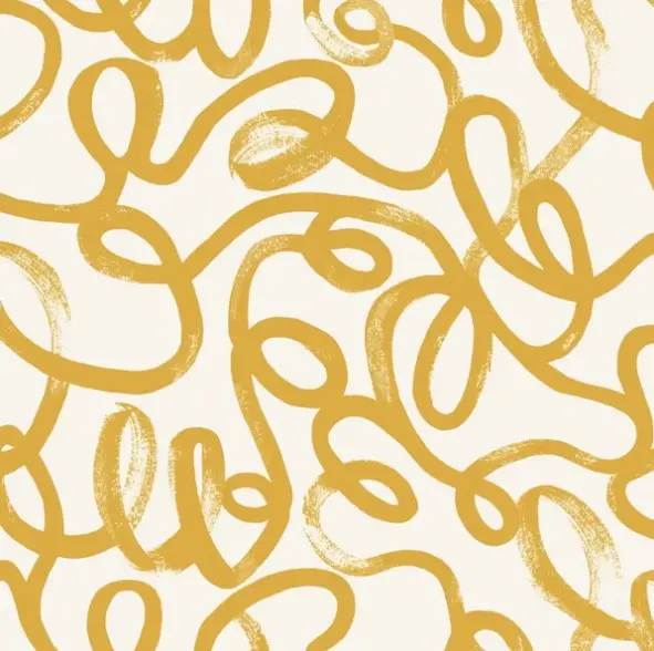 Squiggle Line Wallpaper - Ochre/White Sample 1