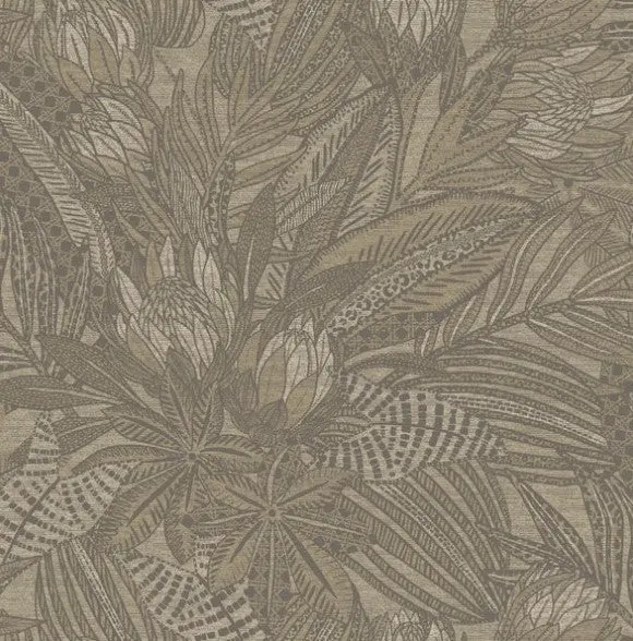 Susara Tropical Leaf Metallic Wallpaper Beige Sample 1