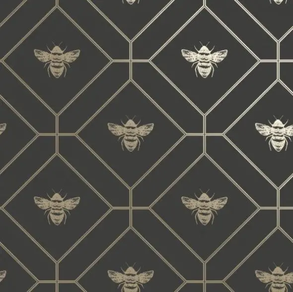 Honeycomb Bee Wallpaper Charcoal Sample 1