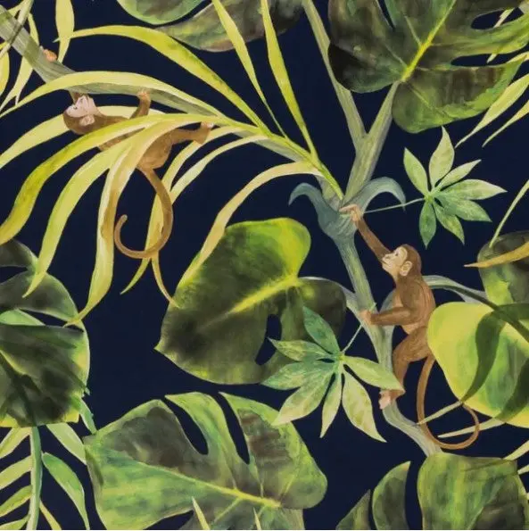 Clarke & Clarke Monkey Business Wallpaper - Indigo Sample 1