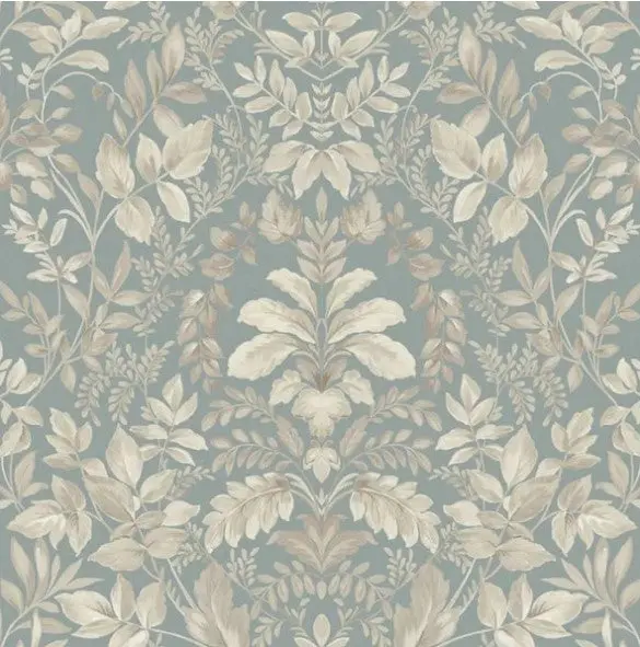 Tavira Leaf Wallpaper - Blue Sample 1