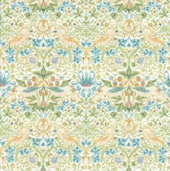 Clarke & Clarke Strawberry Thief Wallpaper- Apple/Blush Sample 1
