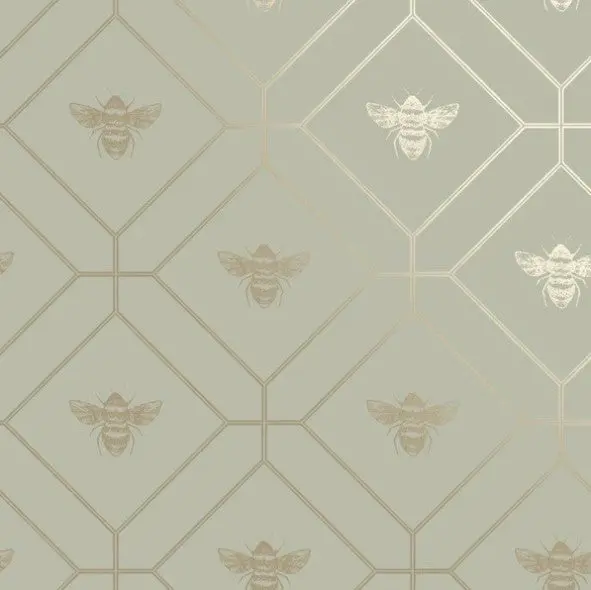 Honeycomb Bee Wallpaper Green Sample 1