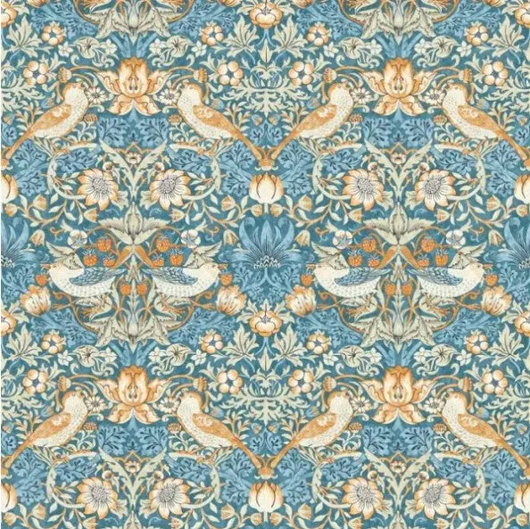 Clarke & Clarke Strawberry Thief Wallpaper- Denim/Spice Sample 1