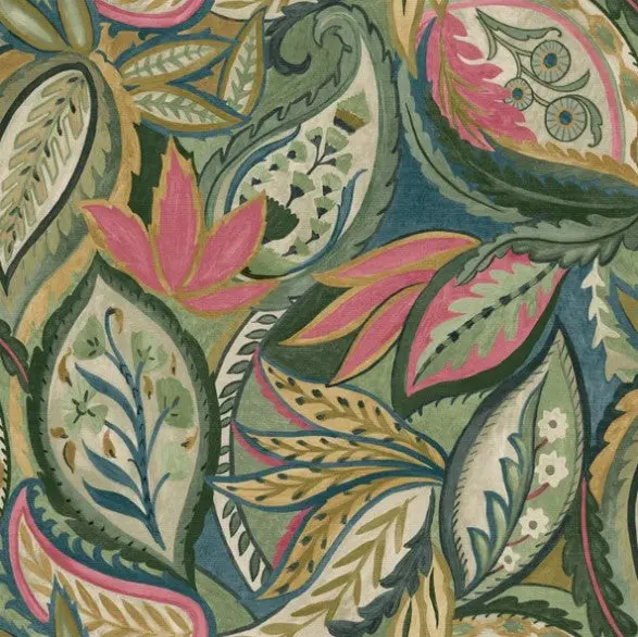 Paisley Leaves Wallpaper Pink Sample 1
