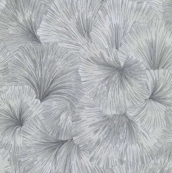Textured Gingo Leaf Wallpaper Grey Sample 1